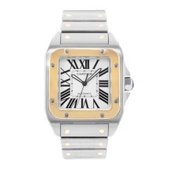 Cartier Santos 100 W200728G 2656 38mm Silver Dial Steel 18k Yellow Gold Watch