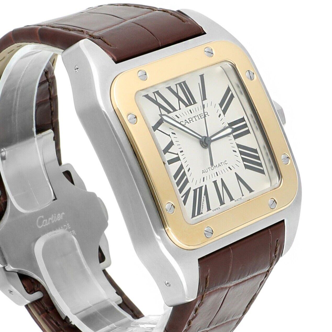 Women's or Men's Cartier Santos 100 w20072x7 Stainless Steel/Yellow Gold White Dial Mens Watch For Sale