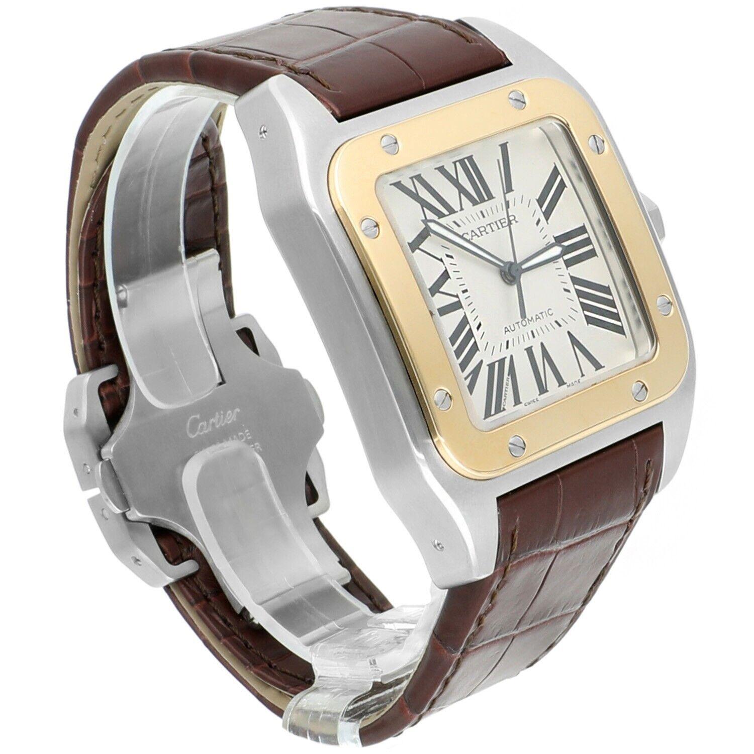 Cartier Santos 100 w20072x7 Stainless Steel/Yellow Gold White Dial Mens Watch For Sale 1