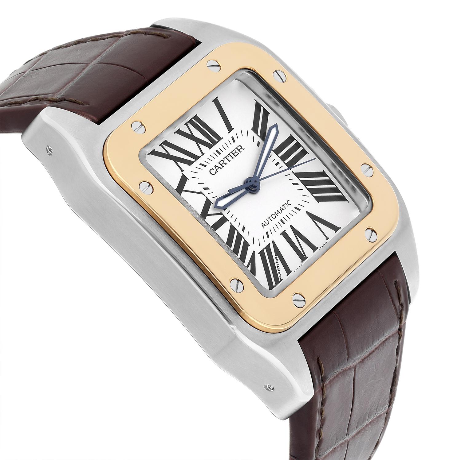 Women's or Men's Cartier Santos 100 w20072x7 Stainless Steel/Yellow Gold White Dial Mens Watch For Sale
