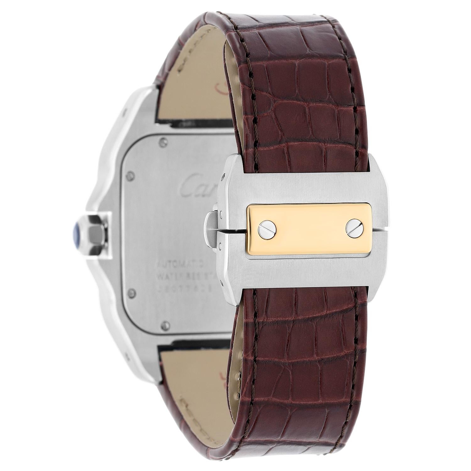 Cartier Santos 100 w20072x7 Stainless Steel/Yellow Gold White Dial Mens Watch For Sale 2