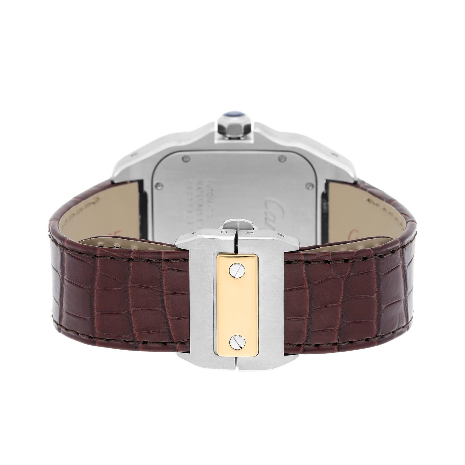 Cartier Santos 100 w20072x7 Stainless Steel/Yellow Gold White Dial Mens Watch For Sale 3