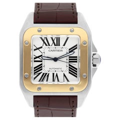 Cartier Santos 100 w20072x7 Stainless Steel/Yellow Gold White Dial Mens Watch