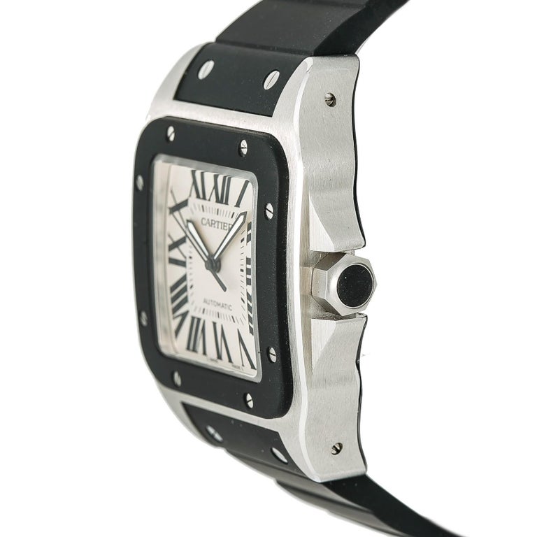 Cartier Santos 100 W20121U2 With 8 mm Band, Rubber Bezel and Silver