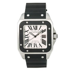 Cartier Santos 100 W20121U2 With 8 mm Band, Rubber Bezel & Silver Dial