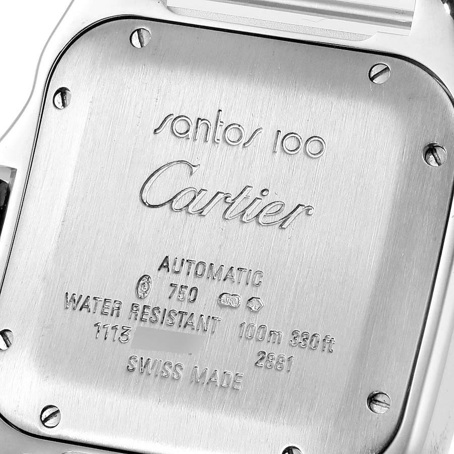 Cartier Santos 100 White Gold Blue MOP Dial Diamond Ladies Watch WM503251 In Excellent Condition For Sale In Atlanta, GA
