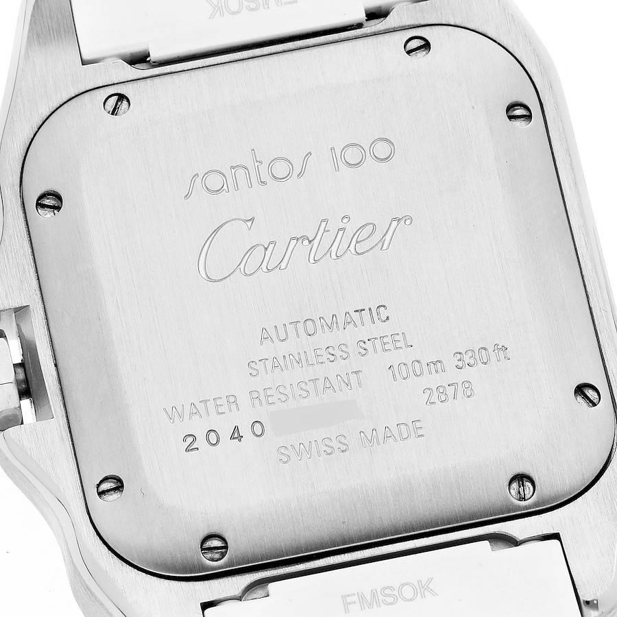 Cartier Santos 100 White Rubber Strap Steel Ladies Watch W20129u2 In Excellent Condition In Atlanta, GA