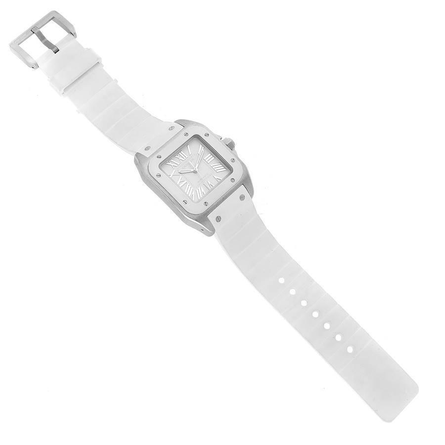 Cartier Santos 100 White Rubber Strap Steel Ladies Watch W20129u2 1
