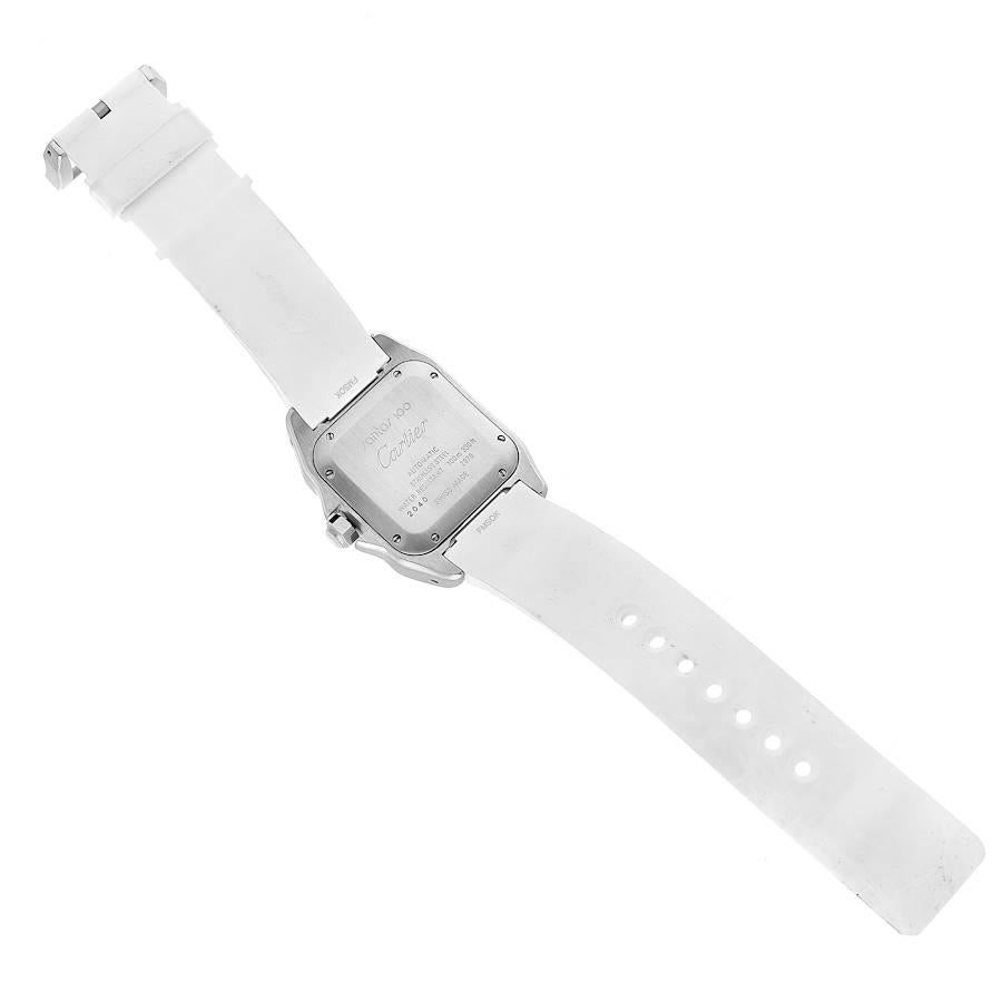 Cartier Santos 100 White Rubber Strap Steel Ladies Watch W20129u2 2