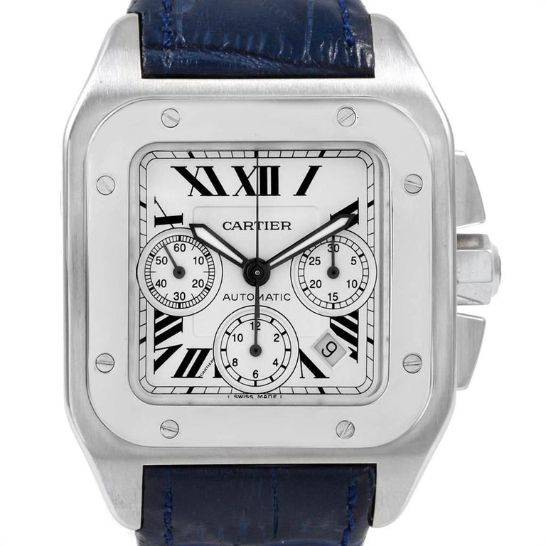 Cartier Santos 100 X-Large Silver Dial Chronograph Watch W20090X8 For ...