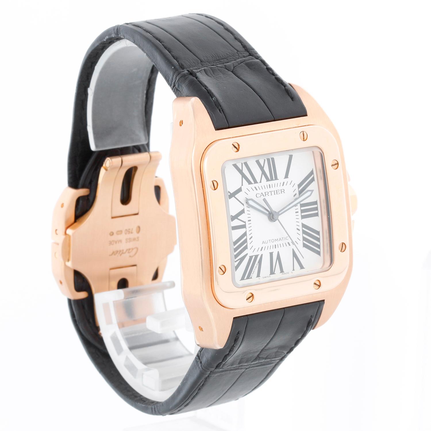 Cartier Santos 100 XL 18K Rose Gold Men's Watch 2792 W20095Y1 In Excellent Condition For Sale In Dallas, TX