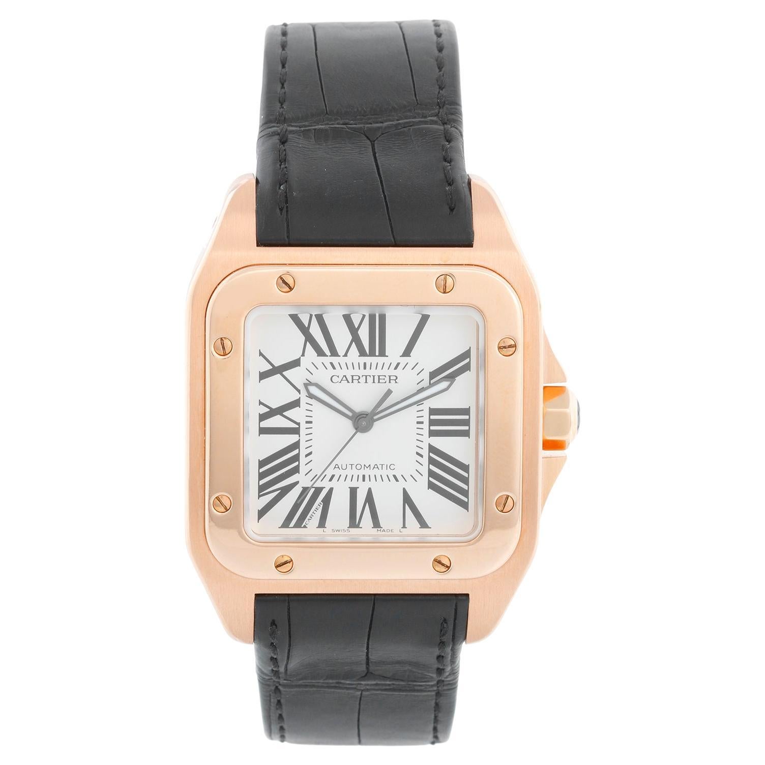 Cartier Santos 100 XL 18K Rose Gold Men's Watch 2792 W20095Y1 For Sale