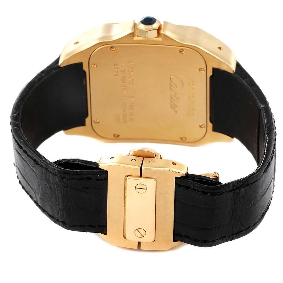Cartier Santos 100 XL 18K Yellow Gold Black Strap Mens Watch W20071Y1 1