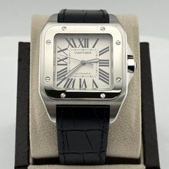 Cartier Santos 100 XL 2656 38mm White Dial Stainless Steel Leather Strap