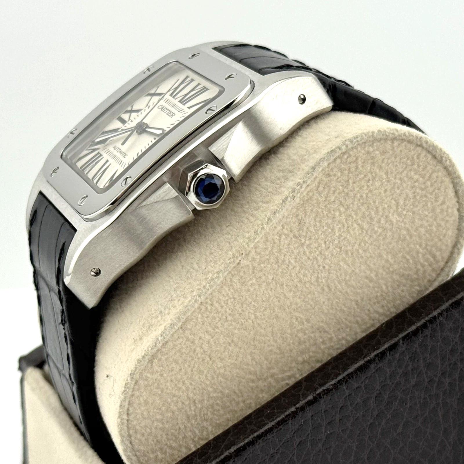 Cartier Santos 100 XL 2656 38mm Esfera blanca Acero inoxidable Correa de piel en Excelente estado para la venta en San Diego, CA