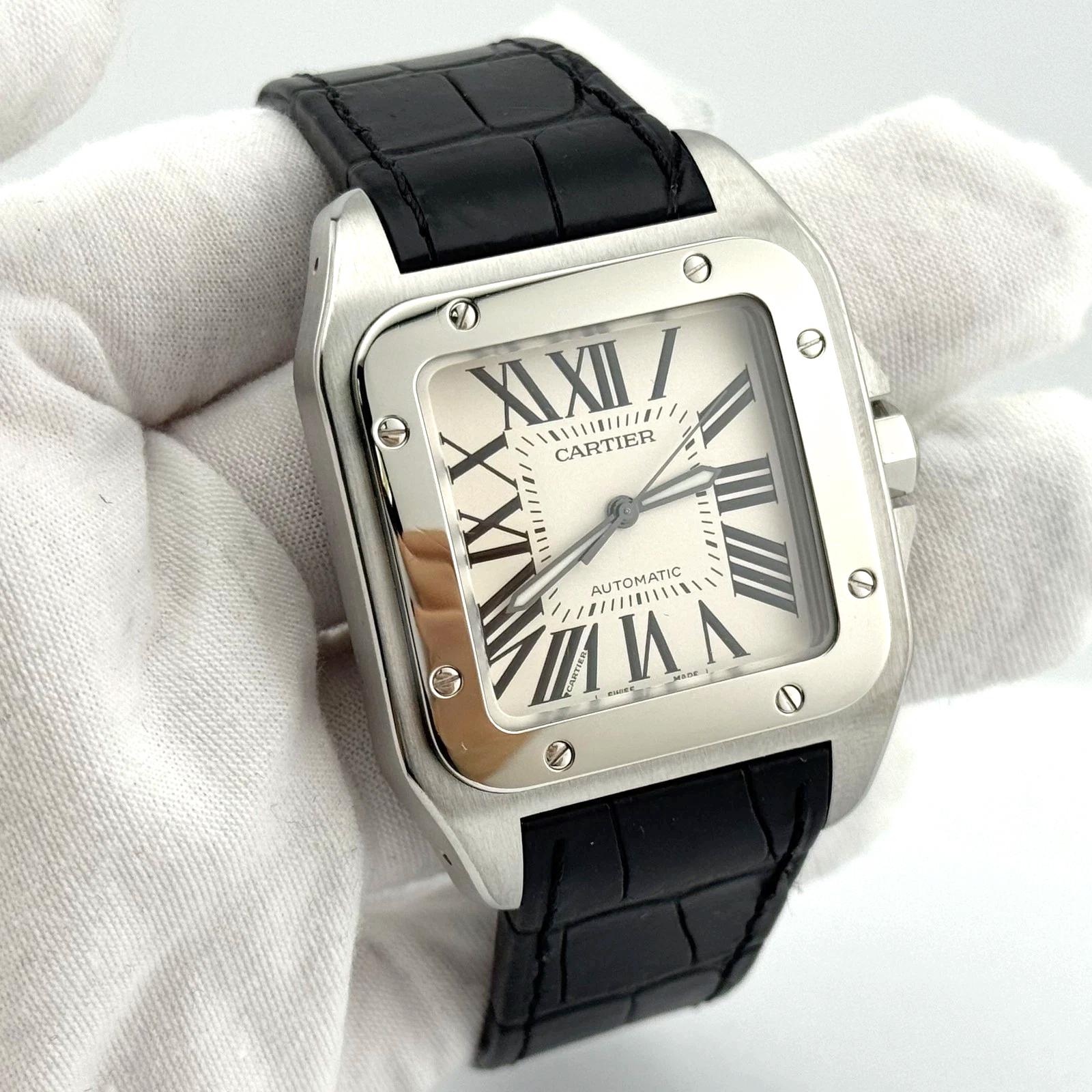 Cartier Santos 100 XL 2656 38mm Esfera blanca Acero inoxidable Correa de piel en venta 2