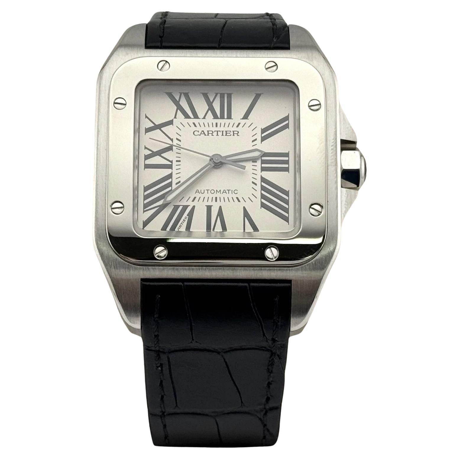 Cartier Santos 100 XL 2656 38mm White Dial Stainless Steel Leather Strap