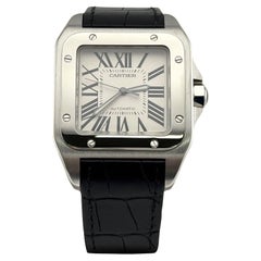 Cartier Santos 100 XL 2656 38mm White Dial Stainless Steel Leather Strap