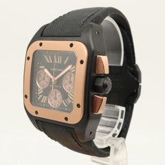 Cartier Santos 100 XL Carbon 18k Rose Gold Titanium Black Dial Watch W2020004