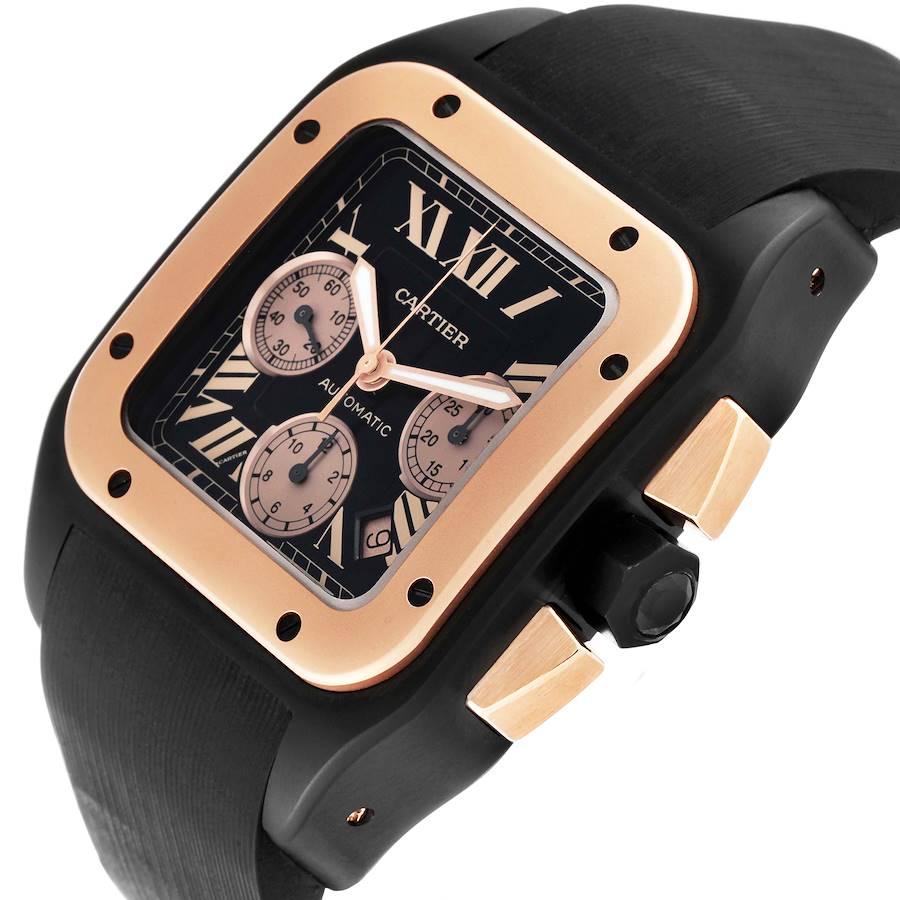 Cartier Santos 100 XL Carbon Rose Gold Chronograph Watch W2020004 Papers In Excellent Condition In Atlanta, GA