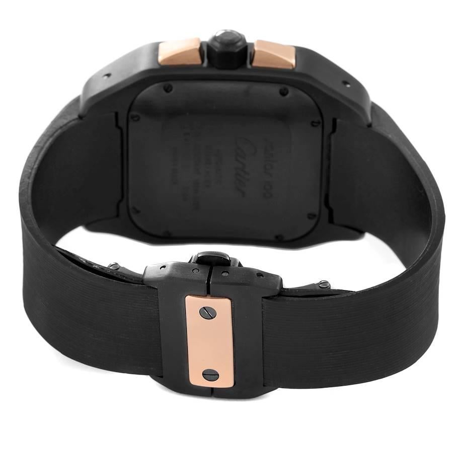 Men's Cartier Santos 100 XL Carbon Rose Gold Chronograph Watch W2020004 Papers