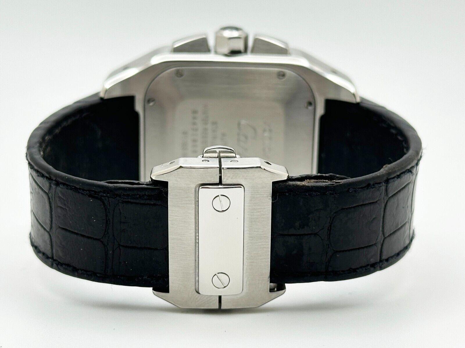 Cartier Santos 100 XL Chronograph 2740 Silver Dial Steel Leather Strap 41mm In Excellent Condition In San Diego, CA