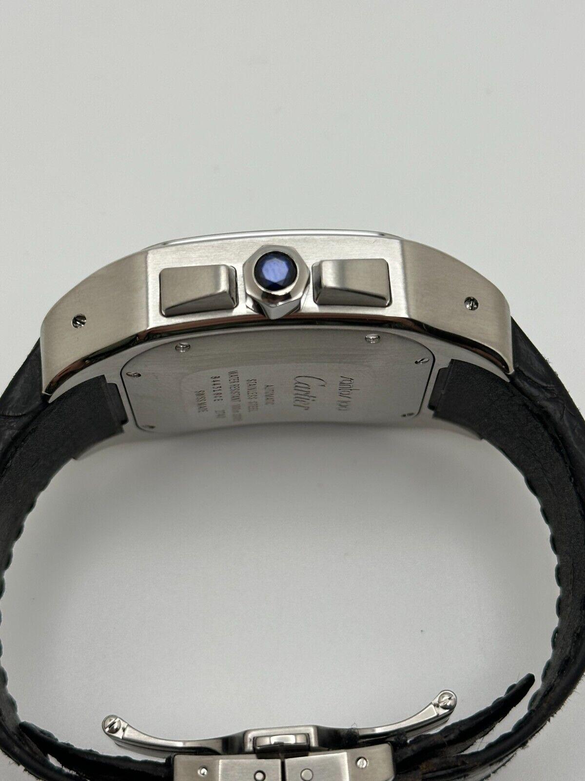 Cartier Santos 100 XL Chronograph 2740 Silver Dial Steel Leather Strap 41mm 1