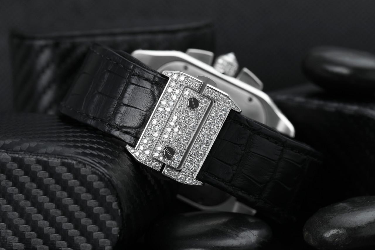 Cartier Santos 100 XL Chronograph Edelstahl Iced Out Uhr mit Ausschnitt W20090X8 im Angebot 2