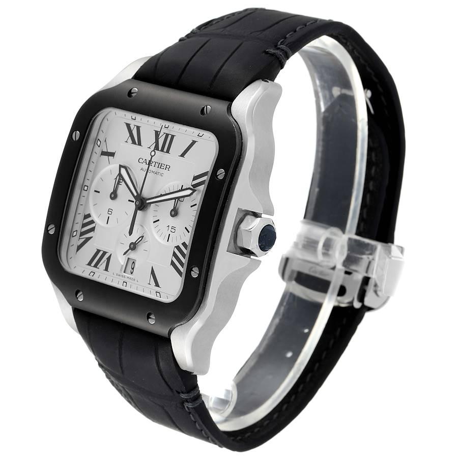 Cartier Santos 100 XL Chronograph Stahl-Rubinuhr WSSA0017 Boxkarte Herren im Angebot