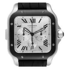 Cartier Santos 100 XL Chronograph Steel Rubber Watch WSSA0017 Box Card ...