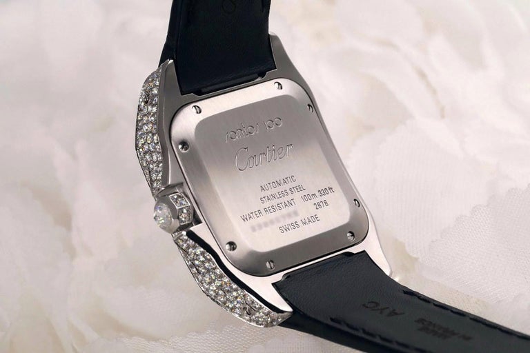 Cartier Santos 100 XL Diamond Pave Stainless Steel Iced Out Mens ...