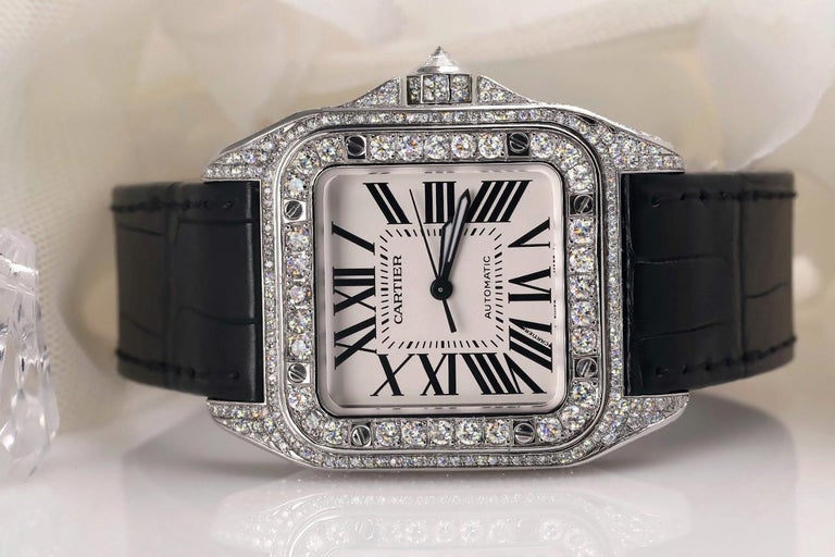Cartier Santos 100 XL Diamond Pave Stainless Steel Iced Out Mens ...