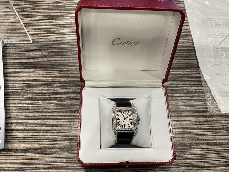 Cartier Santos 100 XL Diamond Pave Stainless Steel Iced Out Mens ...