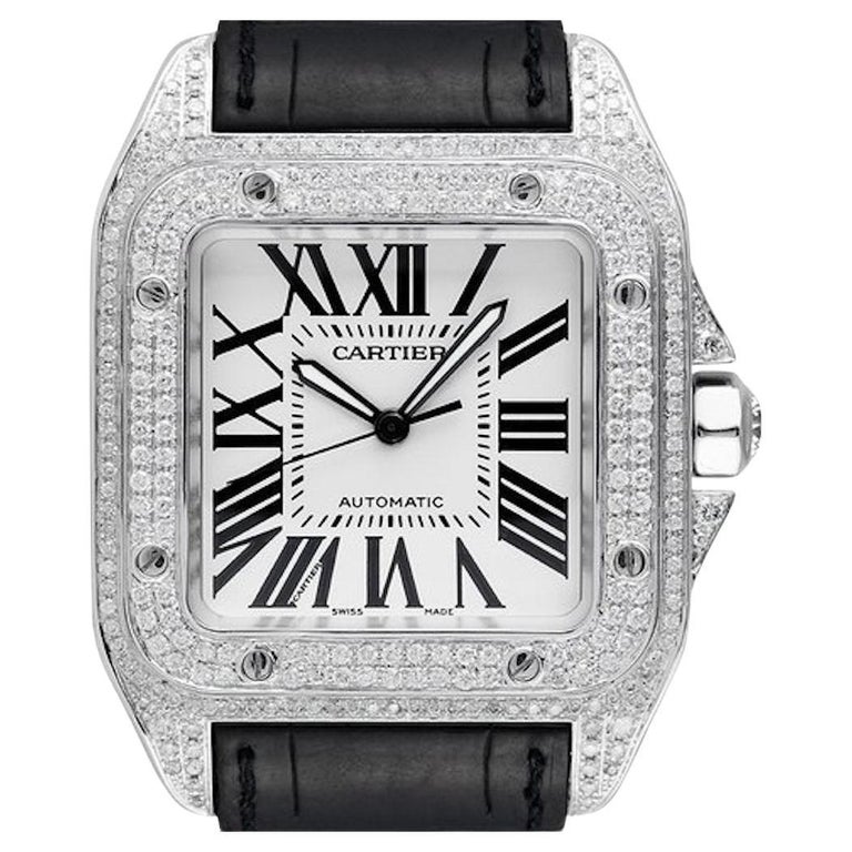 Cartier Santos 100 XL Diamond Pave Stainless Steel Iced Out Mens ...