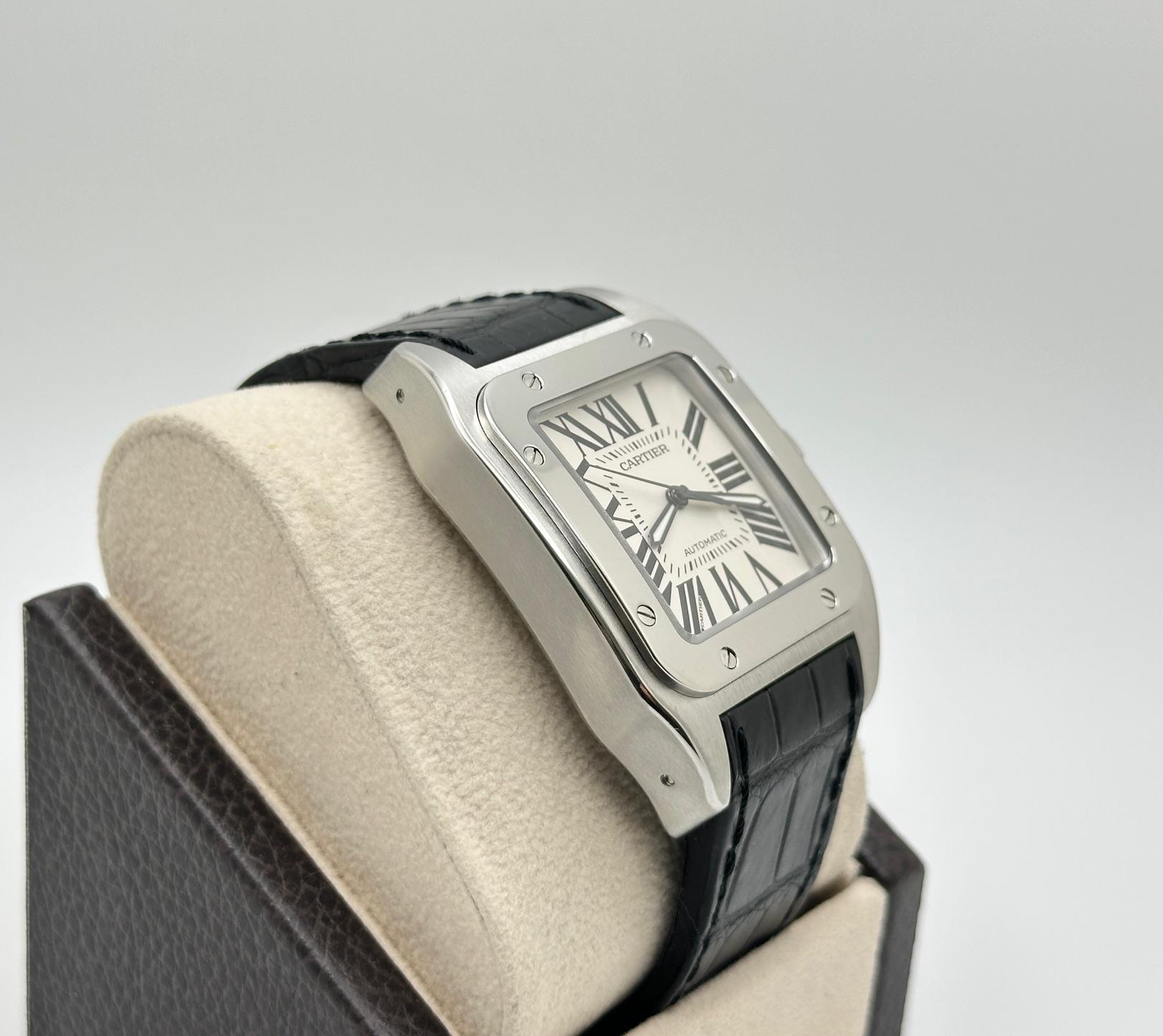 Cartier Santos 100 XL Ref 2656 38mm Acier inoxydable Bracelet cuir noir Pour hommes en vente