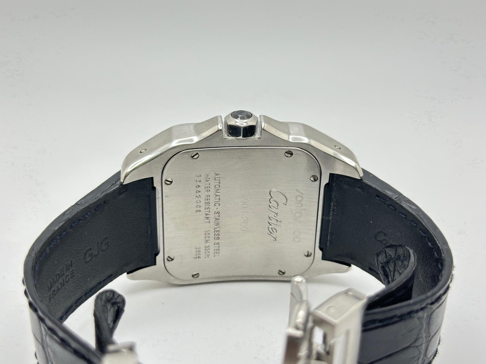 Cartier Santos 100 XL Ref 2656 38mm Acier inoxydable Bracelet cuir noir en vente 2