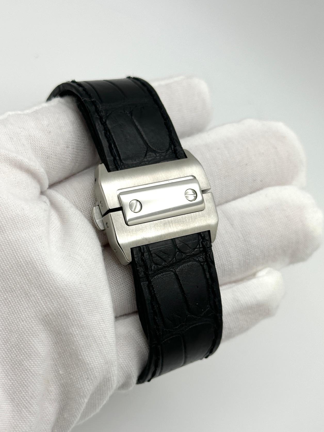 Cartier Santos 100 XL Ref 2656 38mm Acier inoxydable Bracelet cuir noir en vente 3