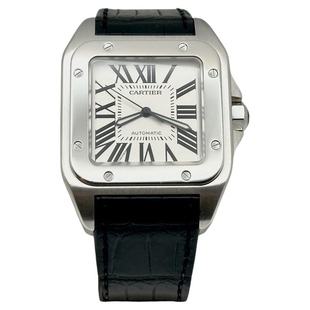 Cartier Santos 100 XL Ref 2656 38mm Acier inoxydable Bracelet cuir noir