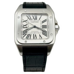 Cartier Santos 100 XL Ref 2656 38mm Acier inoxydable Bracelet cuir noir