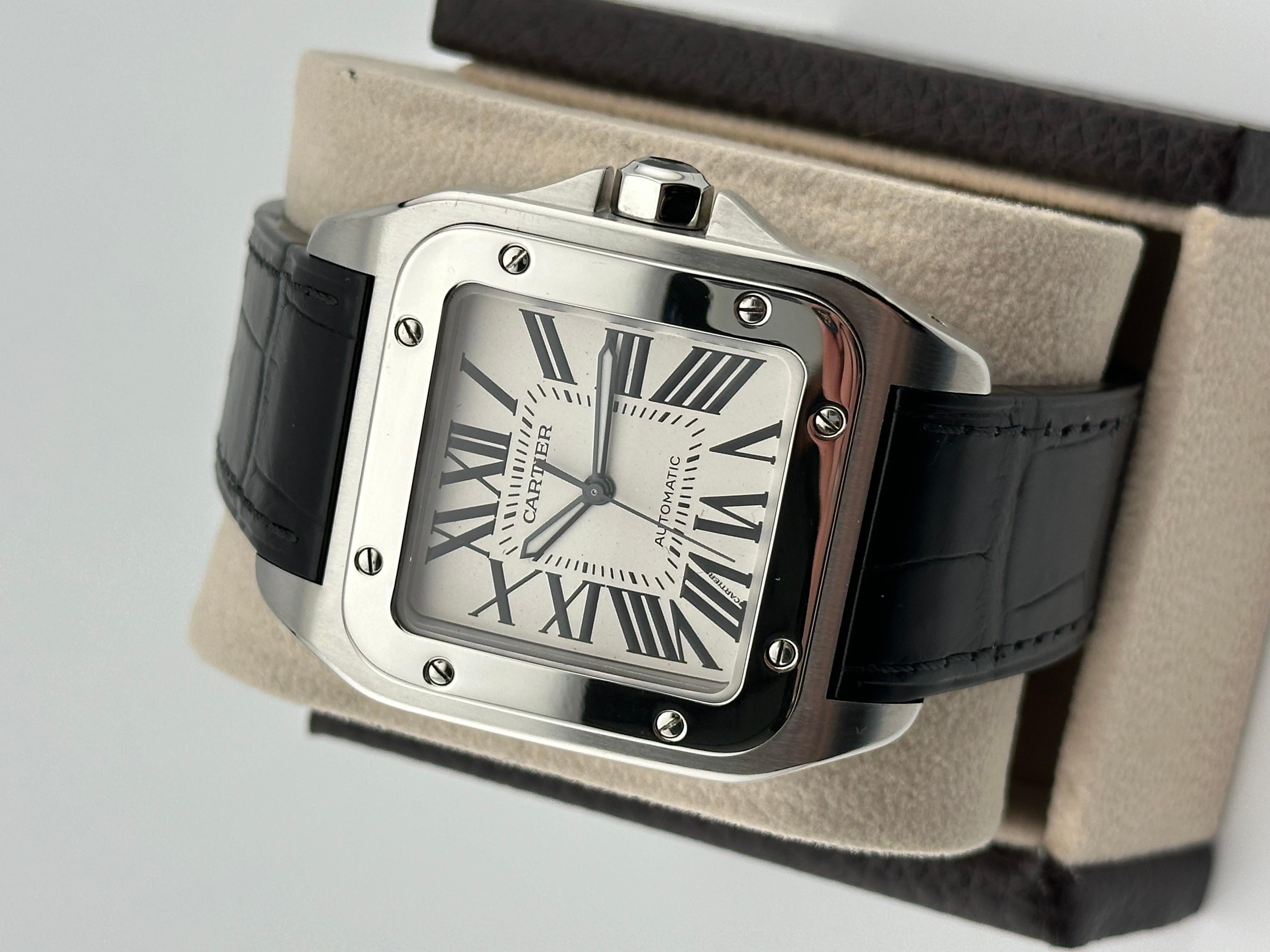 Cartier Santos 100 XL Ref 2656 Cinturino in pelle in acciaio inossidabile In condizioni ottime in vendita a San Diego, CA