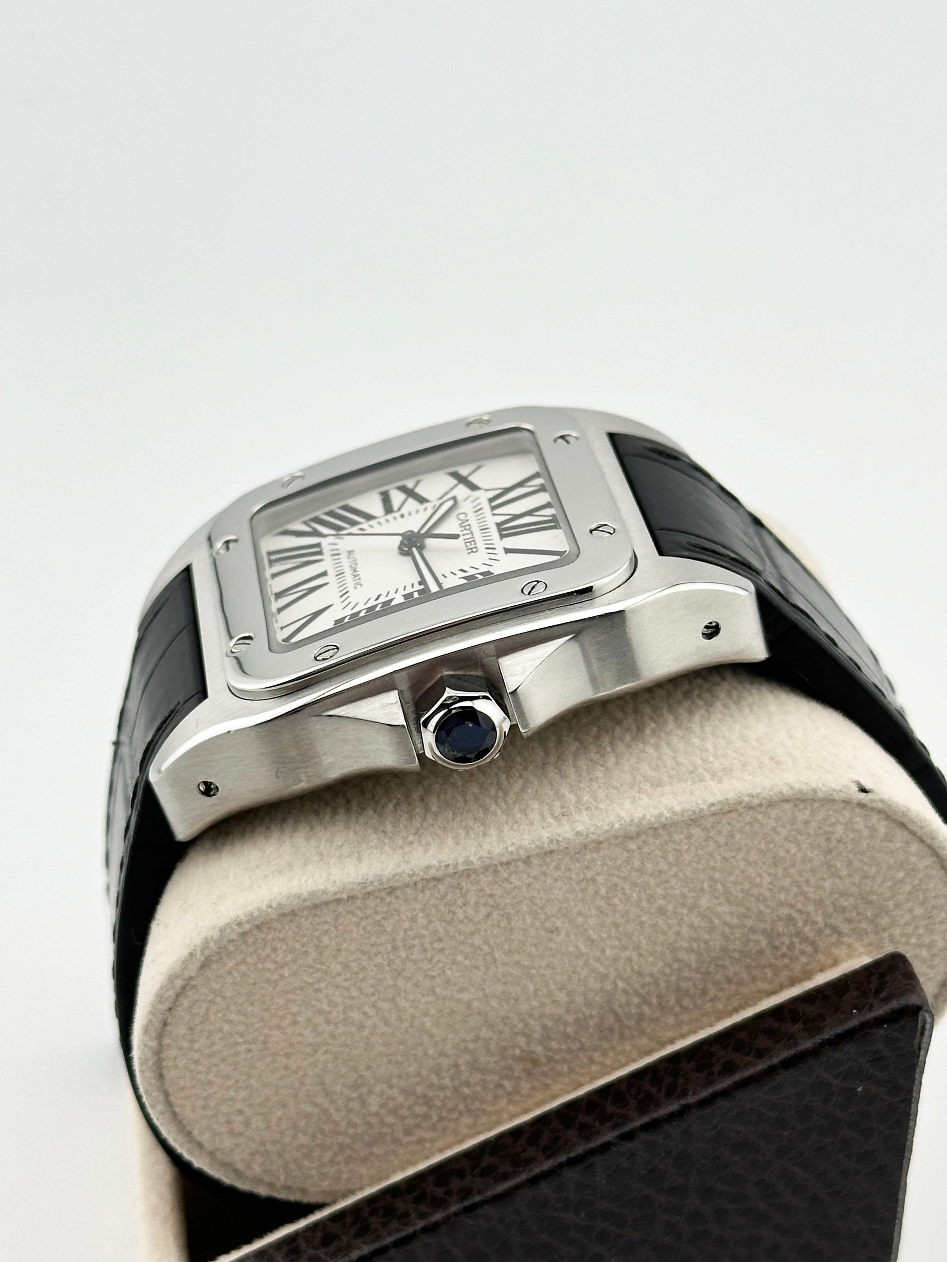 Uomo Cartier Santos 100 XL Ref 2656 Cinturino in pelle in acciaio inossidabile in vendita