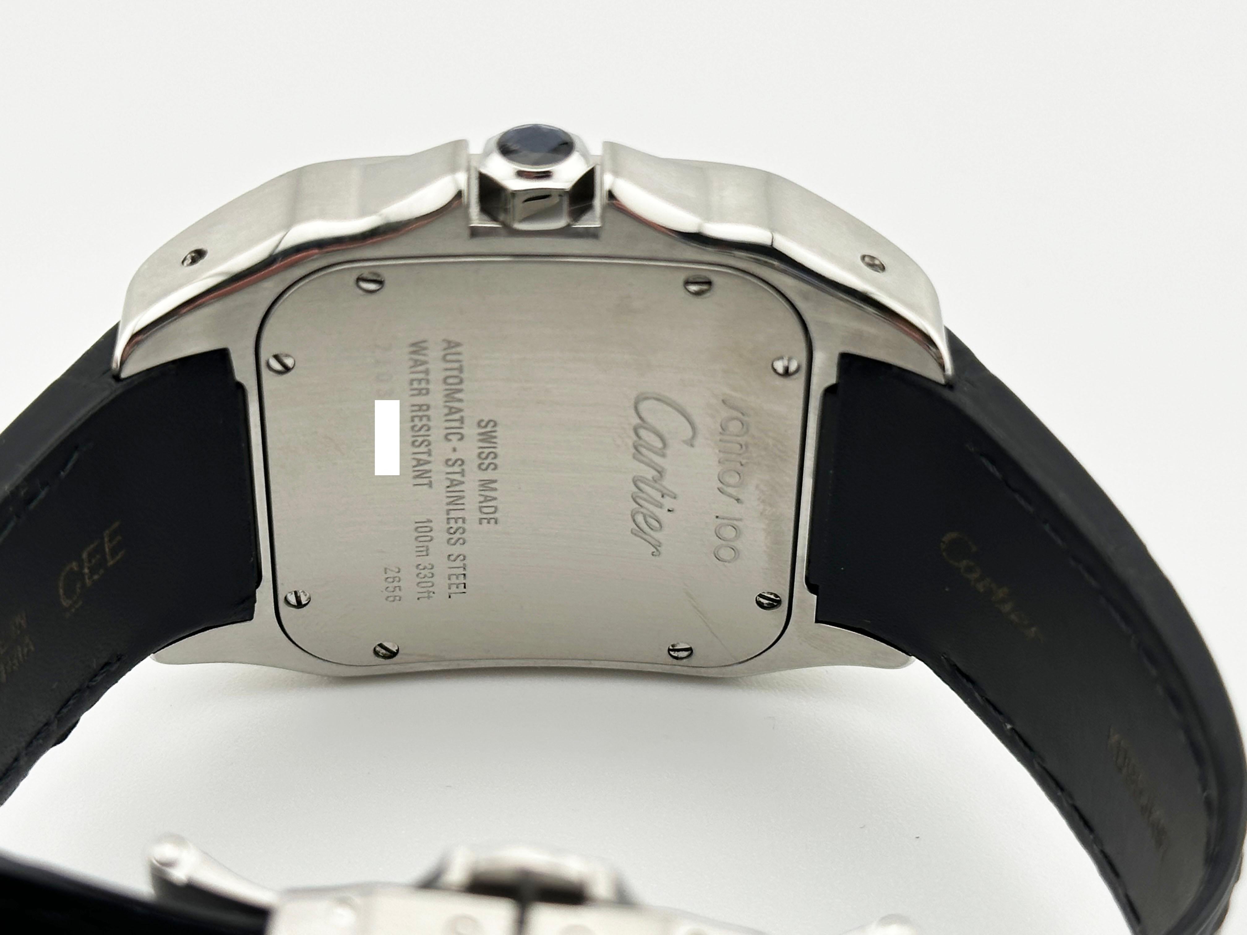 Cartier Santos 100 XL Ref 2656 Cinturino in pelle in acciaio inossidabile in vendita 2