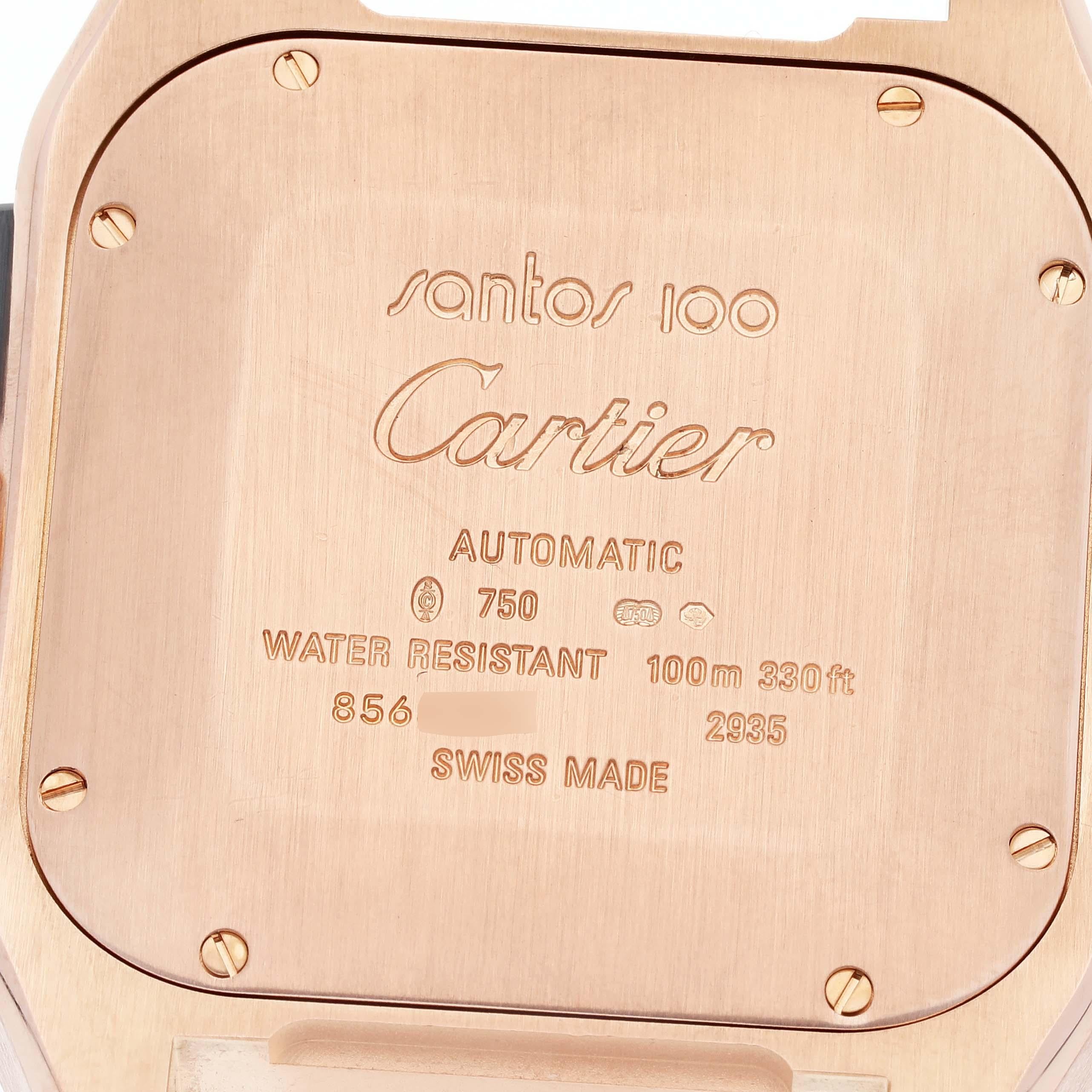 Cartier Santos 100 XL Rose Gold Chronograph Mens Watch W2020003 In Excellent Condition For Sale In Atlanta, GA