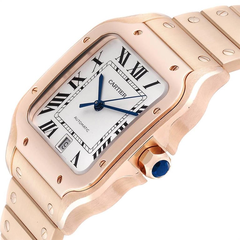 Cartier Santos 100 XL Rose Gold Silver Dial Men's Watch WGSA0007 For
