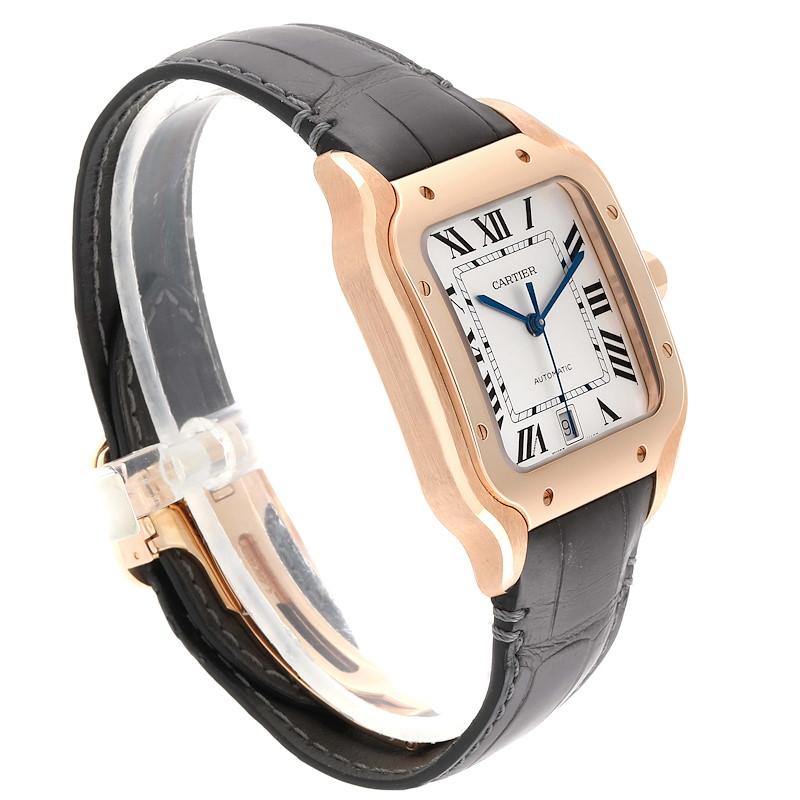 Cartier Santos 100 XL Rose Gold Silver Dial Men's Watch WGSA0007 Unworn In Excellent Condition For Sale In Atlanta, GA
