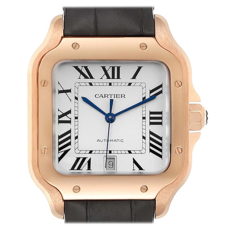 Cartier Santos 100 XL Rose Gold Silver Dial Men's Watch WGSA0007 Unworn For Sale