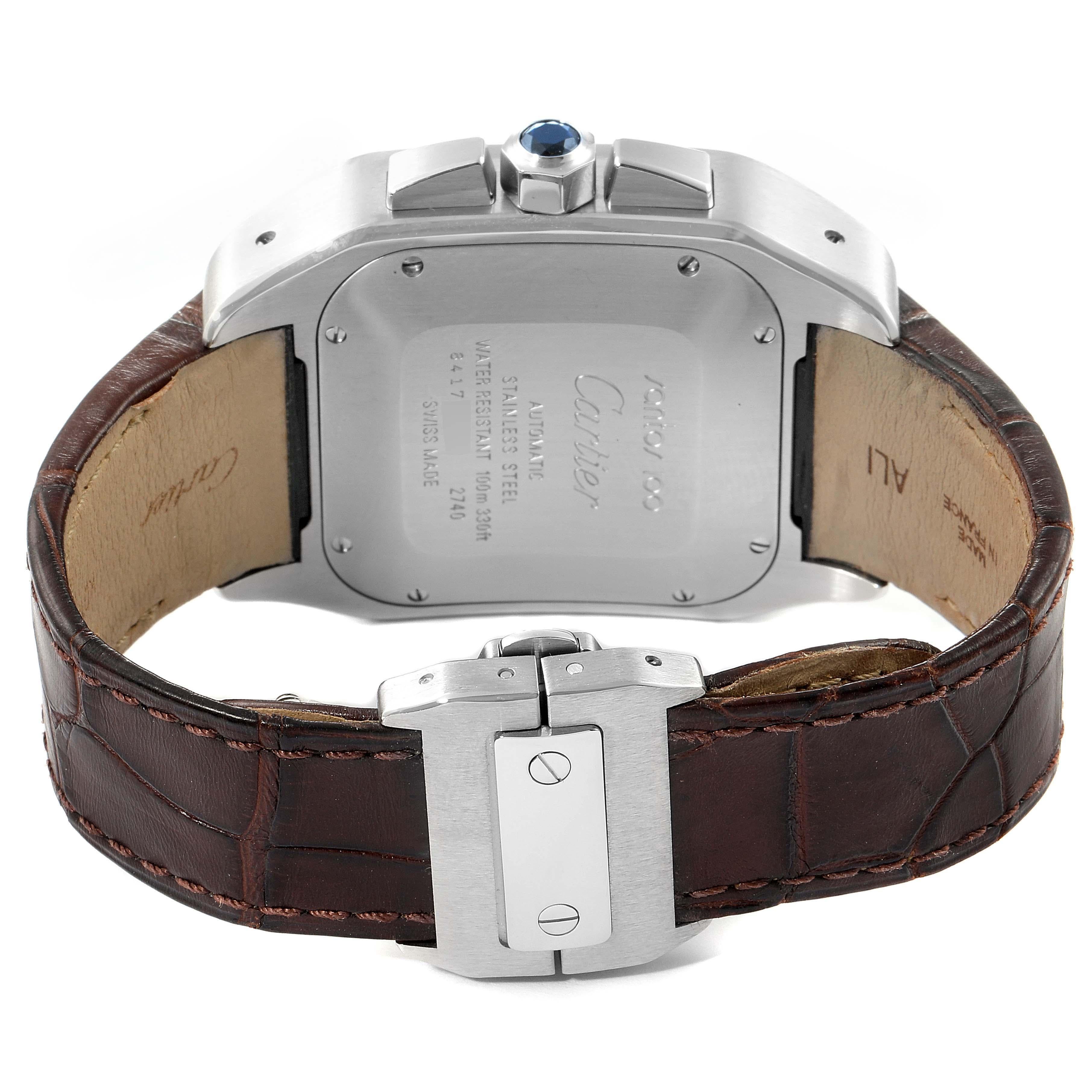 Cartier Santos 100 XL Silver Dial Brown Strap Chronograph Watch W20090X8 3