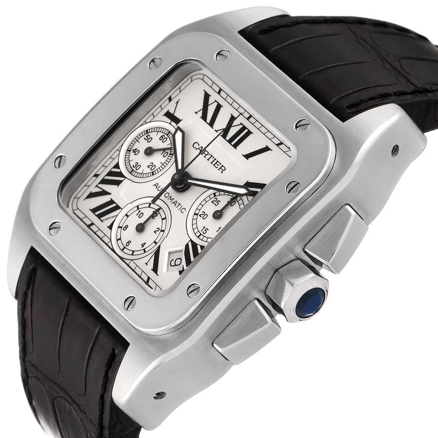 Men's Cartier Santos 100 XL Silver Dial Chronograph Mens Watch W20090X8 For Sale