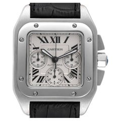 Cartier Santos 100 XL Silver Dial Chronograph Mens Watch W20090X8