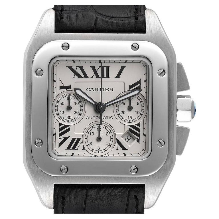 Cartier Santos 100 XL Silver Dial Chronograph Mens Watch W20090X8 at ...